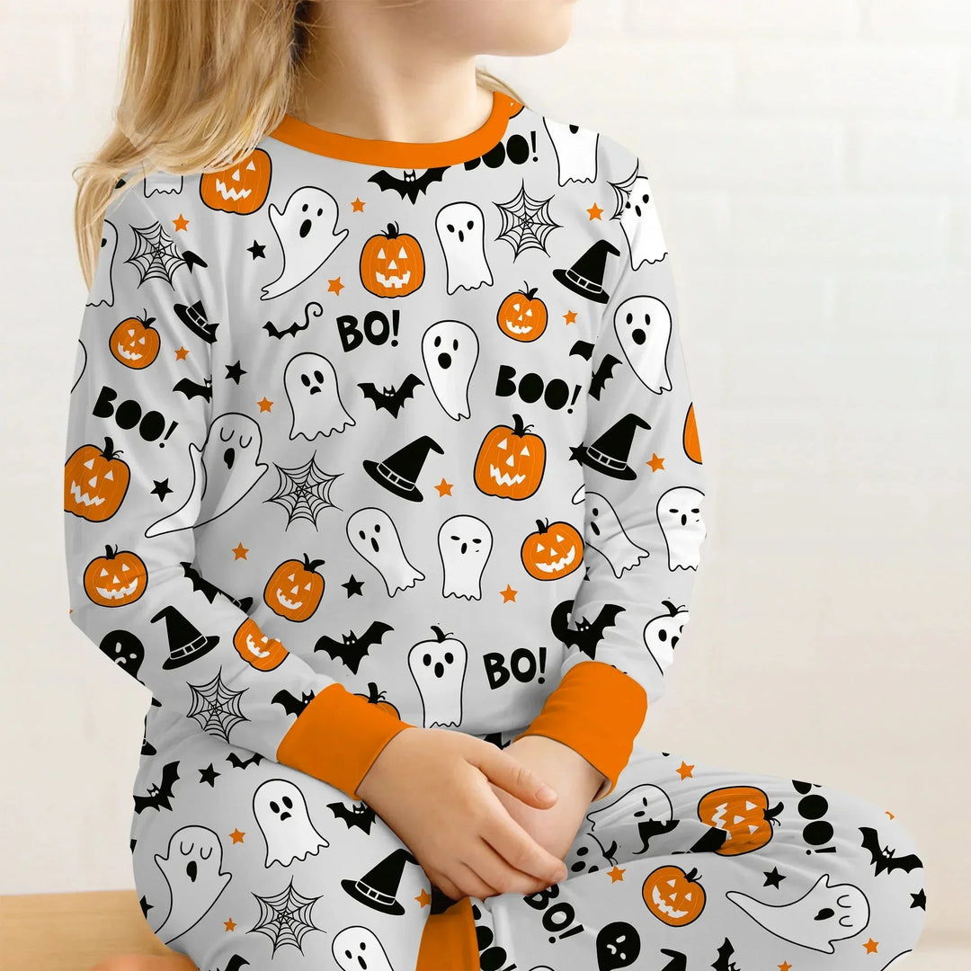Halloween Boo & Pumpkin Glow In The Dark Two Piece Long Sleeve Pajama Set , Halloween Boo & Pumpkin Glow In The Dark Two Piece Long Sleeve Pajama Set - 12-18M