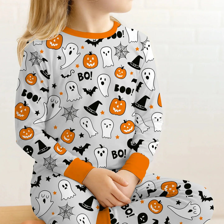 Halloween Boo & Pumpkin Glow In The Dark Two Piece Long Sleeve Pajama Set , Halloween Boo & Pumpkin Glow In The Dark Two Piece Long Sleeve Pajama Set - 12-18M
