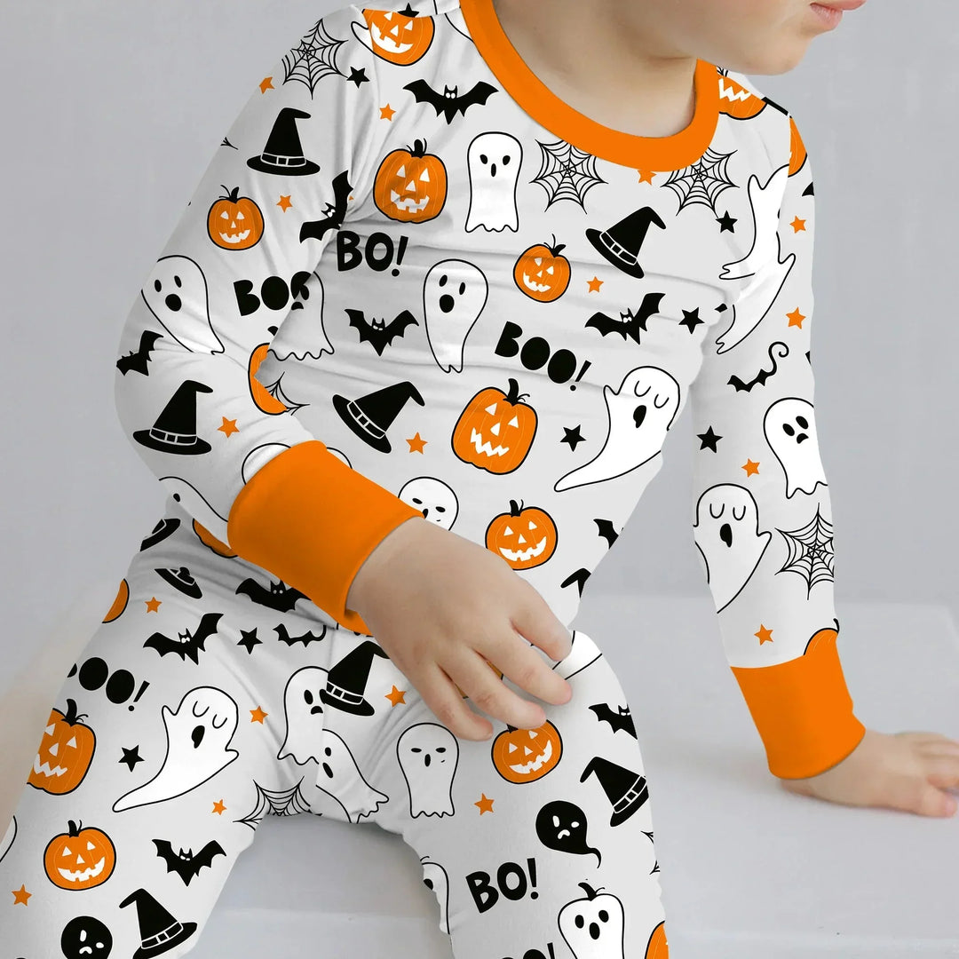 Halloween Boo & Pumpkin Glow In The Dark Two Piece Long Sleeve Pajama Set , Halloween Boo & Pumpkin Glow In The Dark Two Piece Long Sleeve Pajama Set - 12-18M
