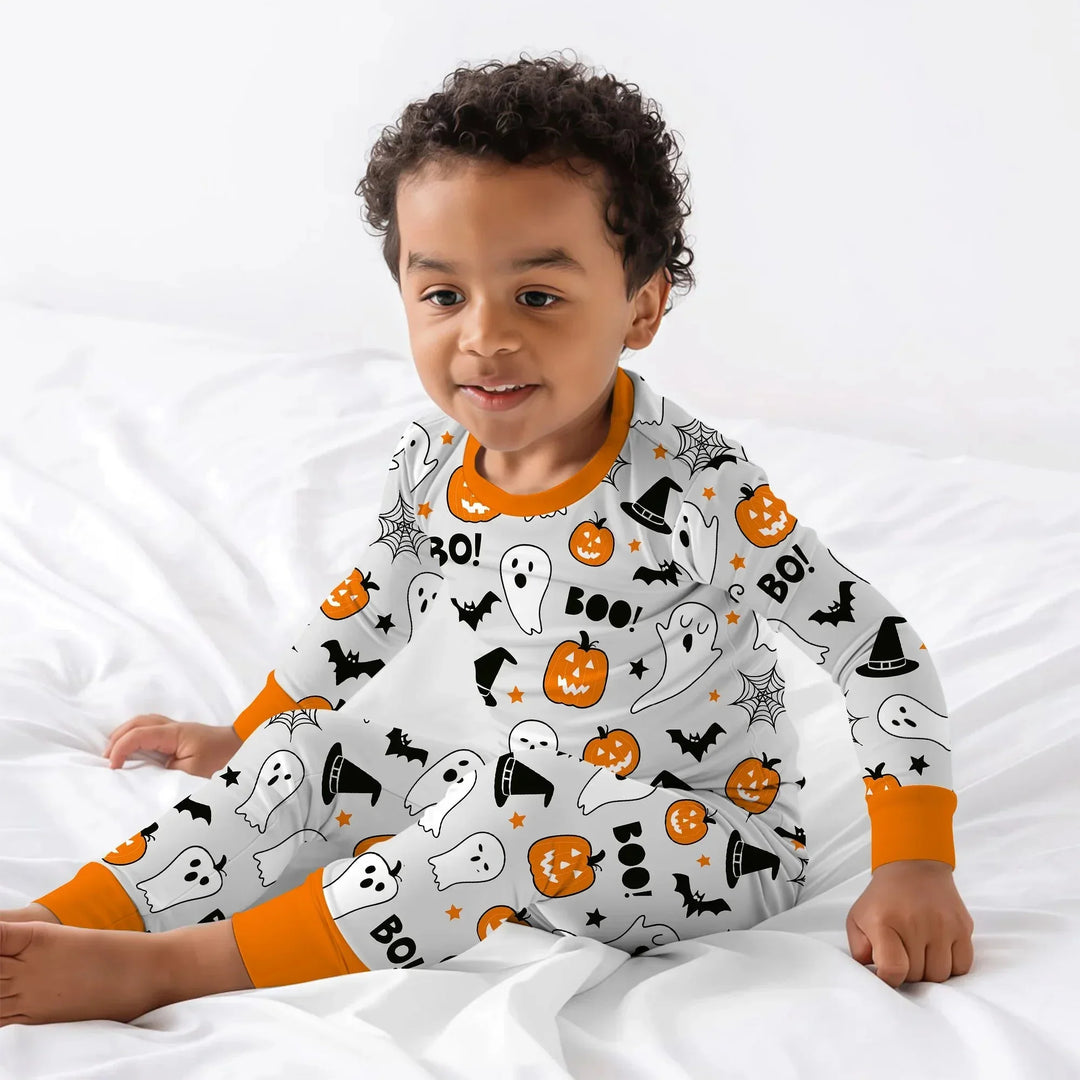 Halloween Boo & Pumpkin Glow In The Dark Two Piece Long Sleeve Pajama Set , Halloween Boo & Pumpkin Glow In The Dark Two Piece Long Sleeve Pajama Set - 12-18M