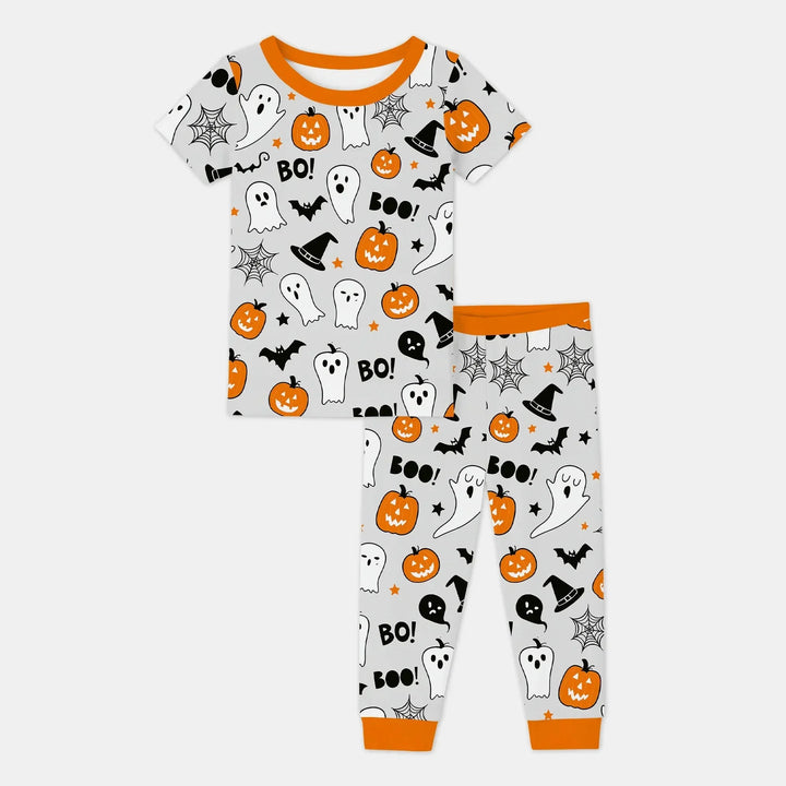 Halloween Boo & Pumpkin Glow In The Dark Two Piece Short Sleeve Pajama Set , Halloween Boo & Pumpkin Glow In The Dark Two Piece Short Sleeve Pajama Set - 12-18M