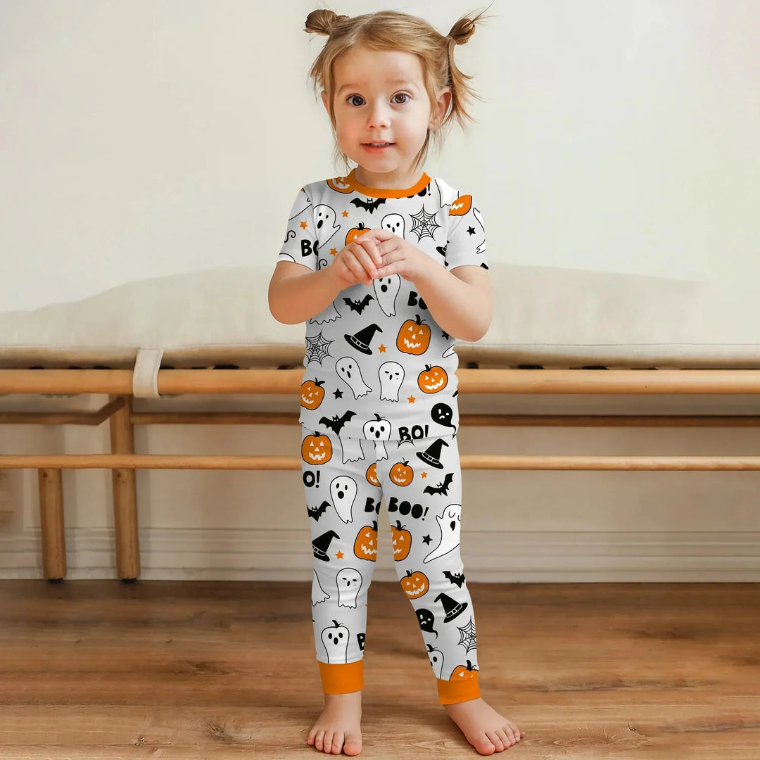 Halloween Boo & Pumpkin Glow In The Dark Two Piece Short Sleeve Pajama Set , Halloween Boo & Pumpkin Glow In The Dark Two Piece Short Sleeve Pajama Set - 12-18M