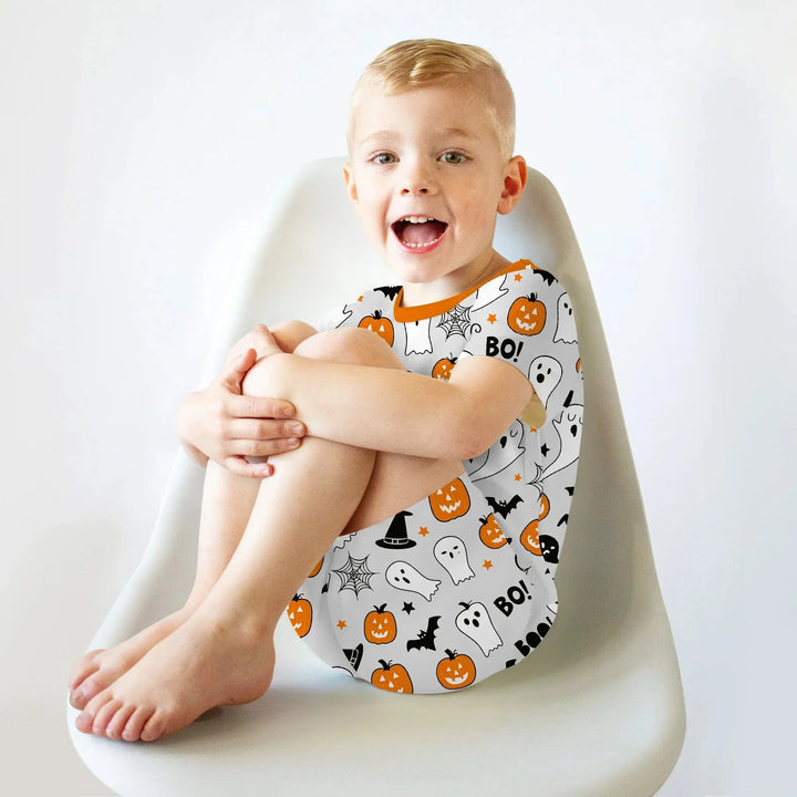 Halloween Boo & Pumpkin Glow In The Dark Two Piece Short Sleeve Shorts Pajama Set , Halloween Boo & Pumpkin Glow In The Dark Two Piece Short Sleeve Shorts Pajama Set - 12-18M