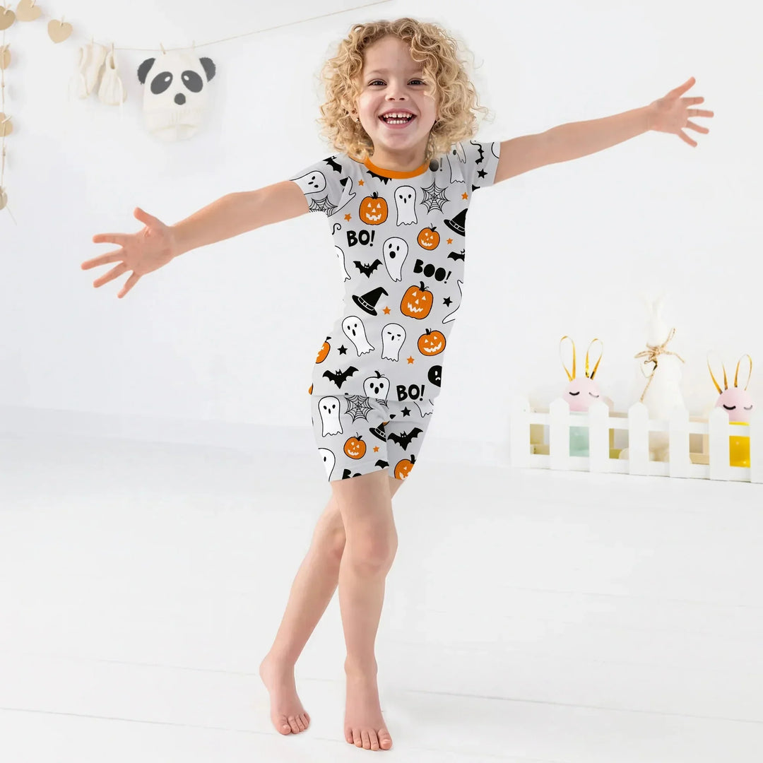 Halloween Boo & Pumpkin Two Piece Short Sleeve Shorts Pajama Set , Halloween Boo & Pumpkin Two Piece Short Sleeve Shorts Pajama Set - 12-18M