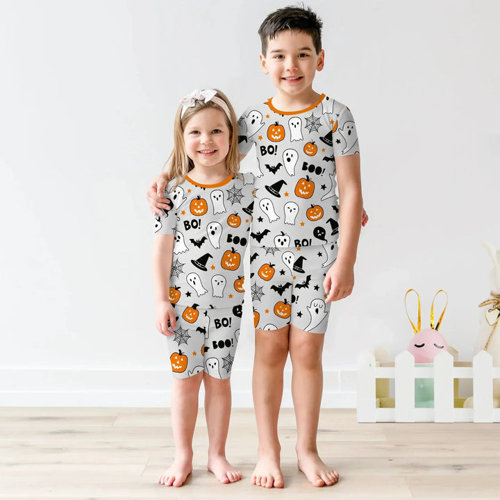 Halloween Boo & Pumpkin Two Piece Short Sleeve Shorts Pajama Set , Halloween Boo & Pumpkin Two Piece Short Sleeve Shorts Pajama Set - 12-18M