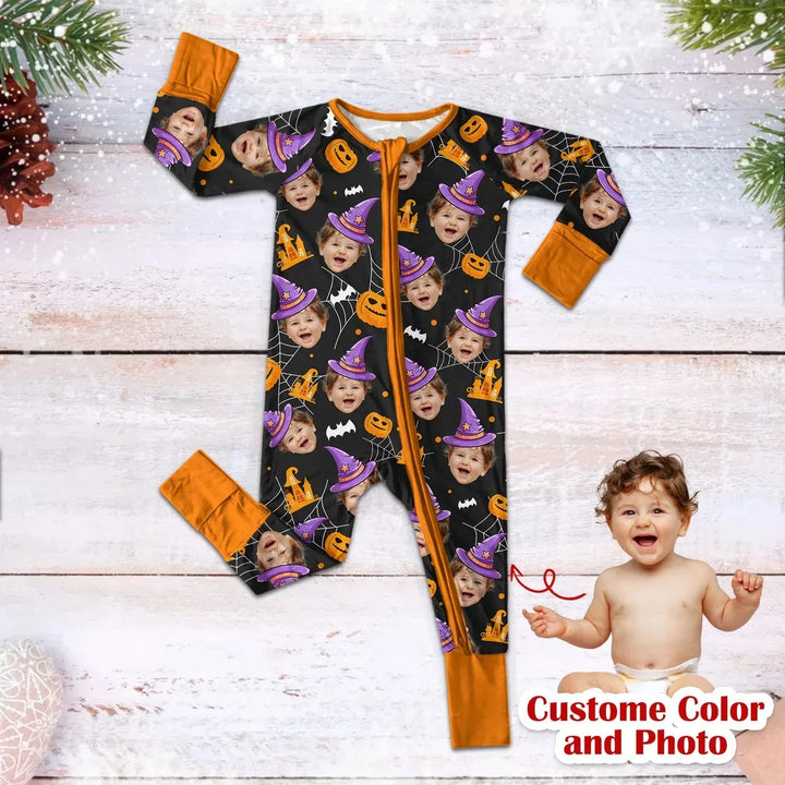 Halloween Custom Face Convertible Zippered Romper , Halloween Custom Face Convertible Zippered Romper - Newborn