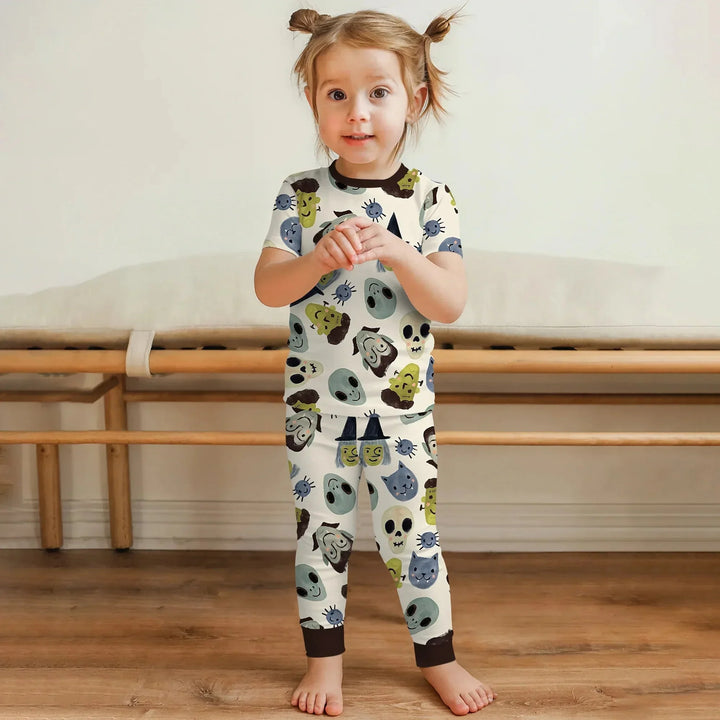 Halloween Face Two Piece Short Sleeve Pajama Set For Haloween , Halloween Face Two Piece Short Sleeve Pajama Set For Haloween - 12-18M