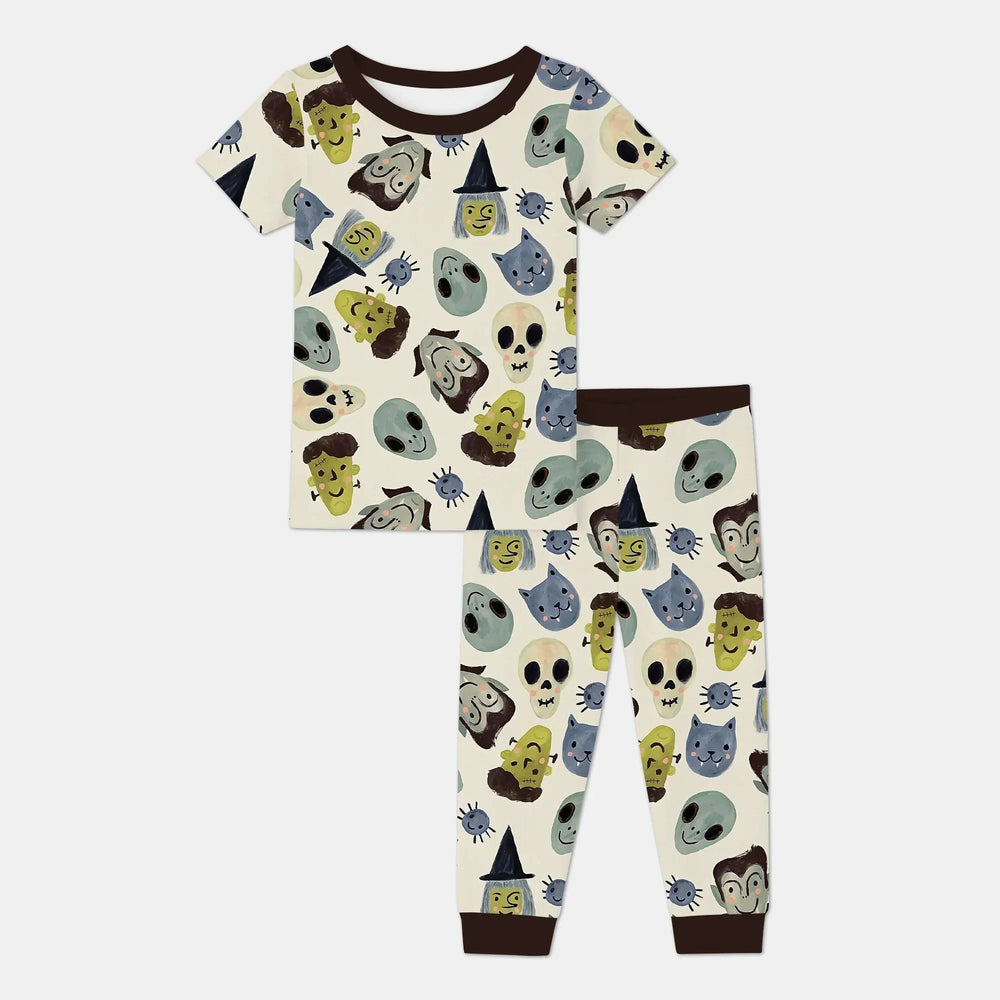 Halloween Face Two Piece Short Sleeve Pajama Set For Haloween , Halloween Face Two Piece Short Sleeve Pajama Set For Haloween - 12-18M