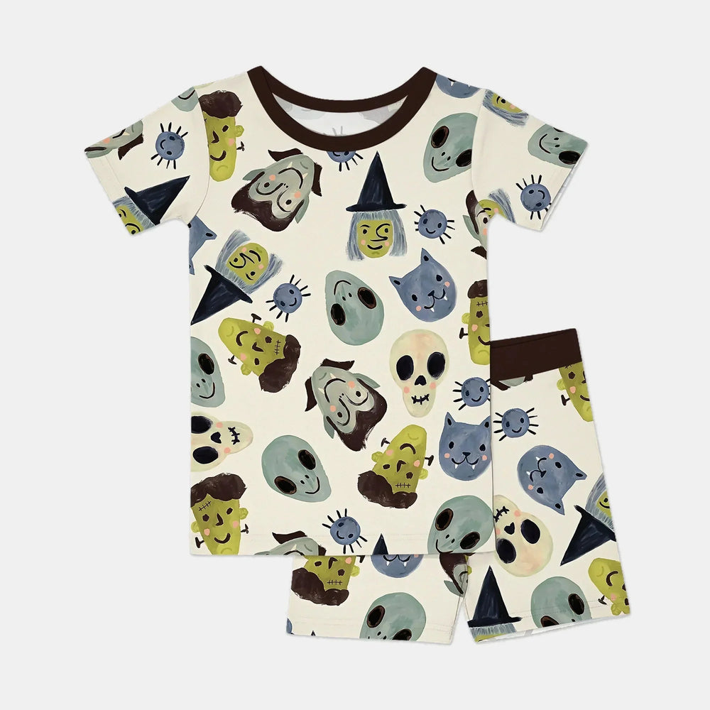 Halloween Face Two Piece Short Sleeve Shorts Pajama Set , Halloween Face Two Piece Short Sleeve Shorts Pajama Set - 12-18M