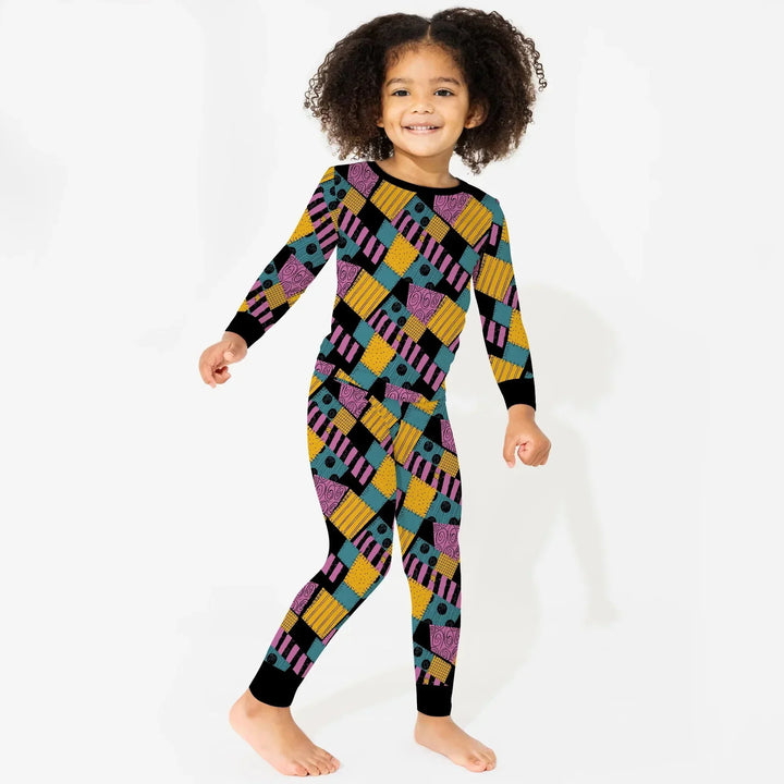 Halloween Patchwork Cartoon Two Piece Long Sleeve Pajama Set , Halloween Patchwork Cartoon Two Piece Long Sleeve Pajama Set - 12-18M