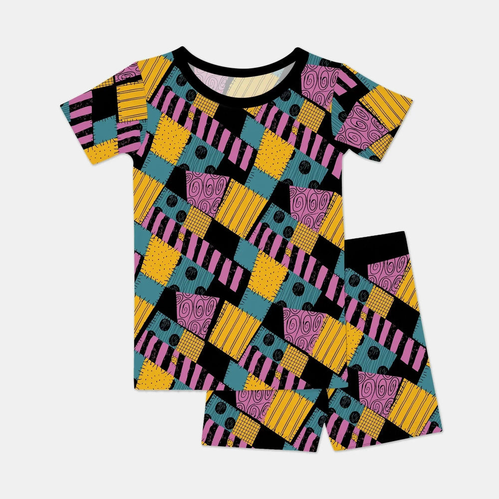 Halloween Patchwork Cartoon Two Piece Short Sleeve Short Pajama Set , Halloween Patchwork Cartoon Two Piece Short Sleeve Short Pajama Set - 12-18M