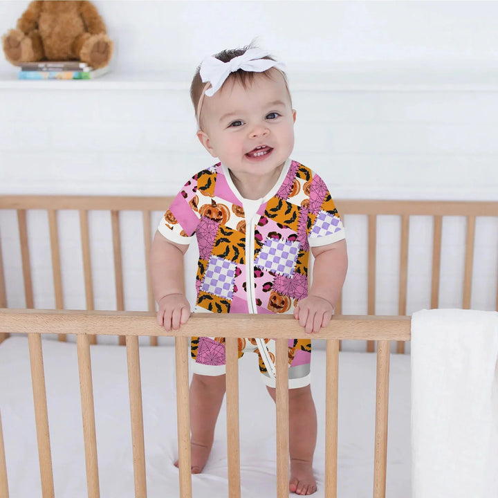 Halloween Patchwork Shorty Zippy , Halloween Patchwork Shorty Zippy - 0-3M