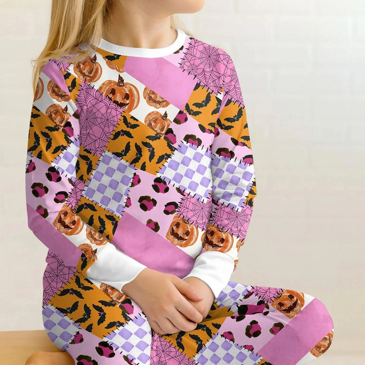 Halloween Patchwork Two Piece Long Sleeve Pajama Set , Halloween Patchwork Two Piece Long Sleeve Pajama Set - 12-18M