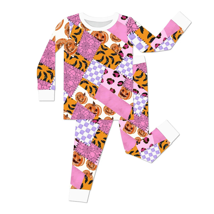 Halloween Patchwork Two Piece Long Sleeve Pajama Set , Halloween Patchwork Two Piece Long Sleeve Pajama Set - 12-18M