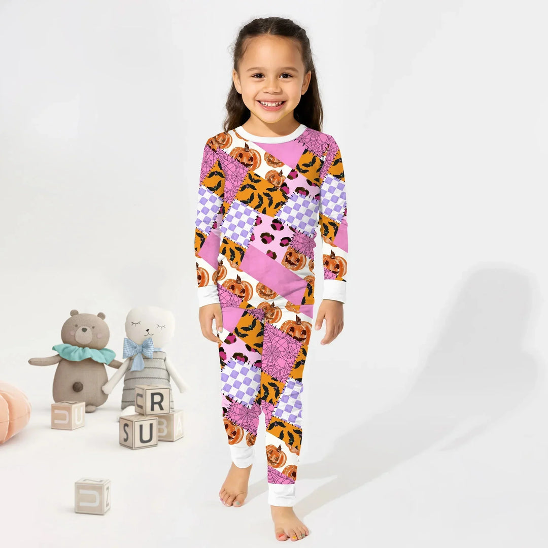 Halloween Patchwork Two Piece Long Sleeve Pajama Set , Halloween Patchwork Two Piece Long Sleeve Pajama Set - 12-18M