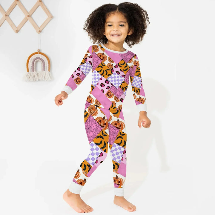 Halloween Patchwork Two Piece Long Sleeve Pajama Set , Halloween Patchwork Two Piece Long Sleeve Pajama Set - 12-18M