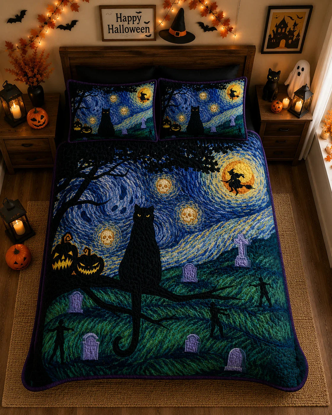 Starry Night Halloween Bamboo Quilt Bedding Set