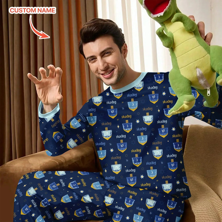 Hanukkah Dreidels Men's Pajama Set , Hanukkah Dreidels Men's Pajama Set - Only Shirt / XS