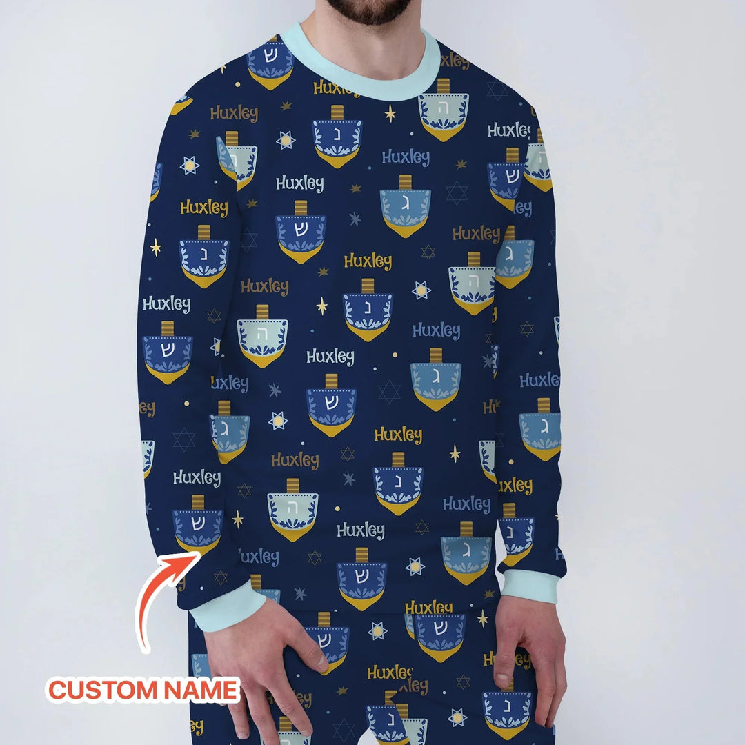 Hanukkah Dreidels Men's Pajama Set , Hanukkah Dreidels Men's Pajama Set - Only Shirt / XS