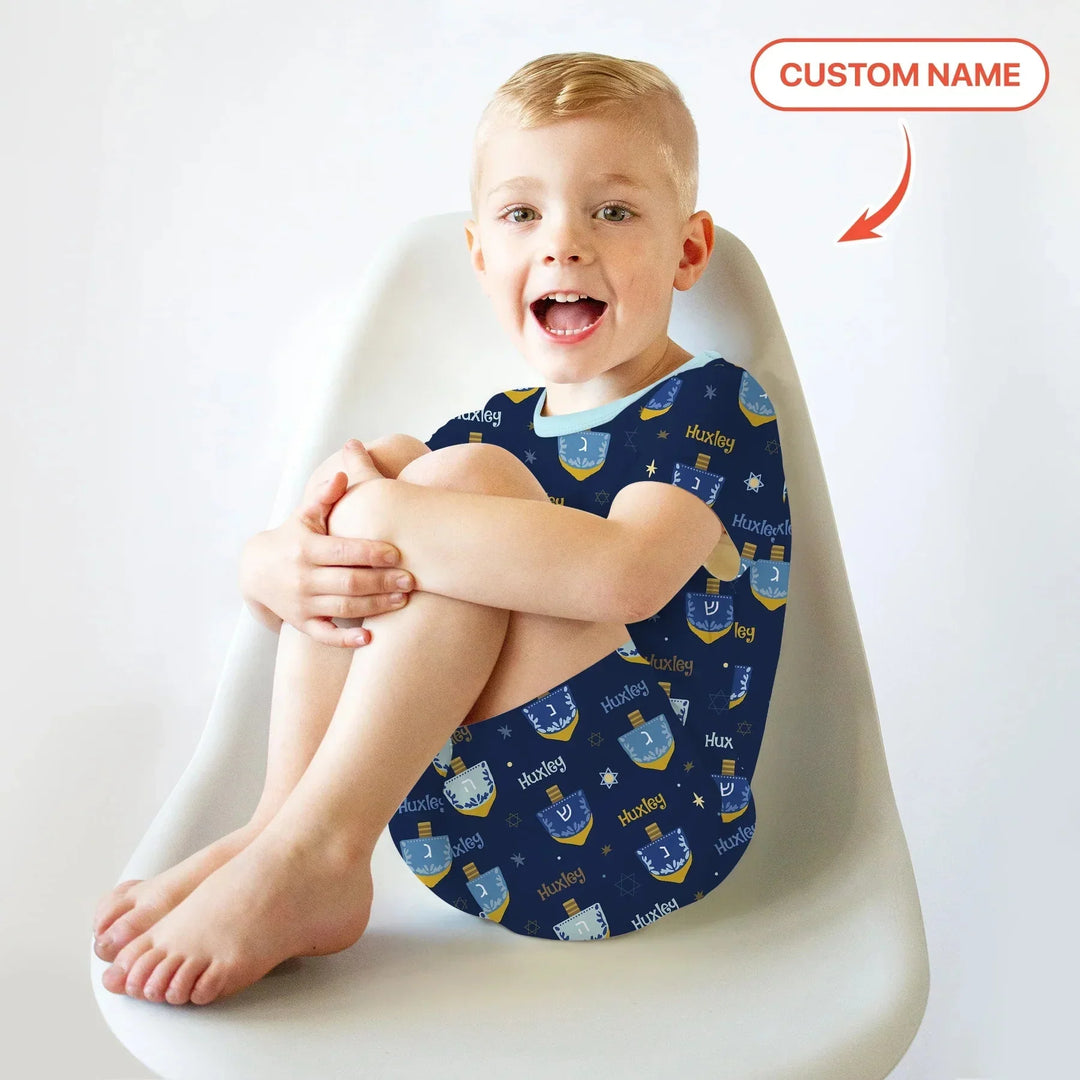 Hanukkah Dreidels Two Piece Short Sleeve Shorts Pajama Set , Hanukkah Dreidels Two Piece Short Sleeve Shorts Pajama Set - 12-18M