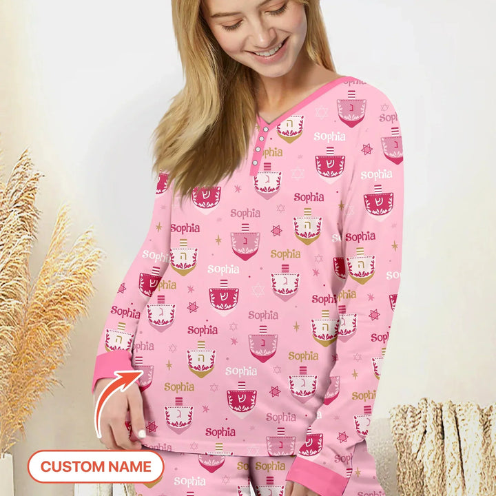 Hanukkah Dreidels Women Pajama Set , Hanukkah Dreidels Women Pajama Set - Only Shirt / S