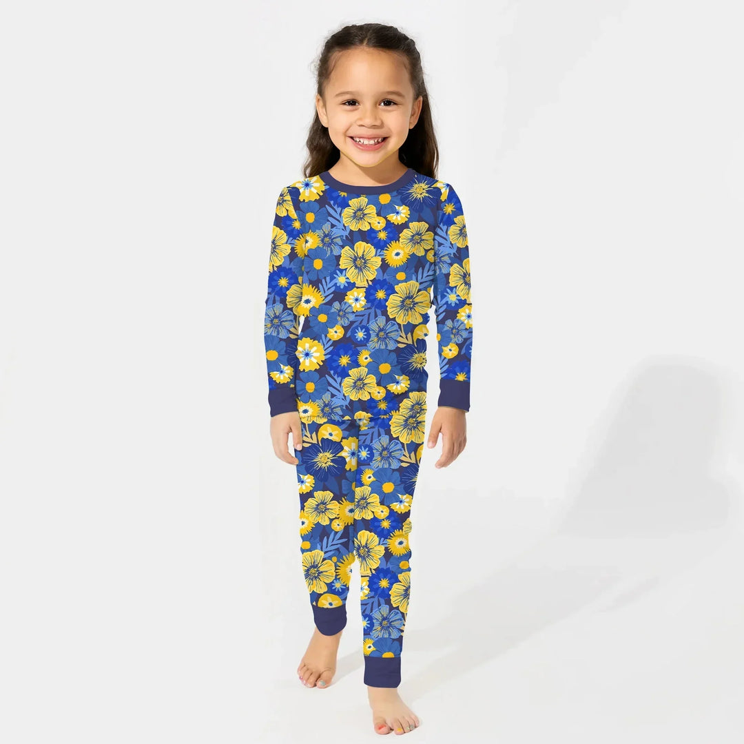 Hanukkah Little Flowers Girl Two Piece Long Sleeve Pajama Set , Hanukkah Little Flowers Girl Two Piece Long Sleeve Pajama Set - 12-18M
