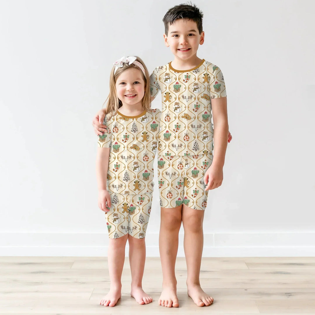 Howdy Christmas Two Piece Short Sleeve Shorts Pajama Set , Howdy Christmas Two Piece Short Sleeve Shorts Pajama Set - 12-18M