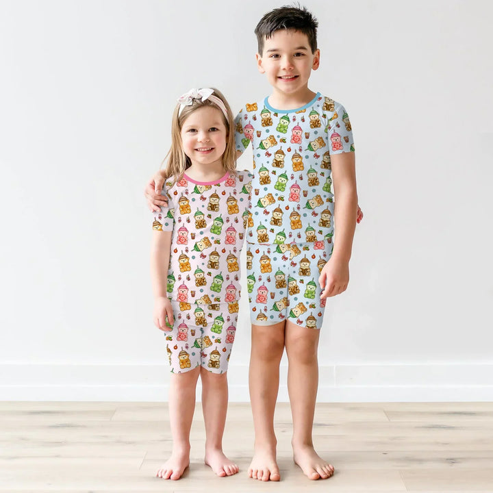Holiday Bear Cup Bamboo Two Piece Short Sleeve Shorts Pajama Set