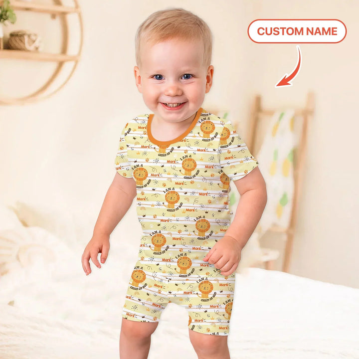 I Am A Child Of God Custom Name Boy Two Piece Short Sleeve Shorts Pajama Set , I Am A Child Of God Custom Name Boy Two Piece Short Sleeve Shorts Pajama Set - 12-18M
