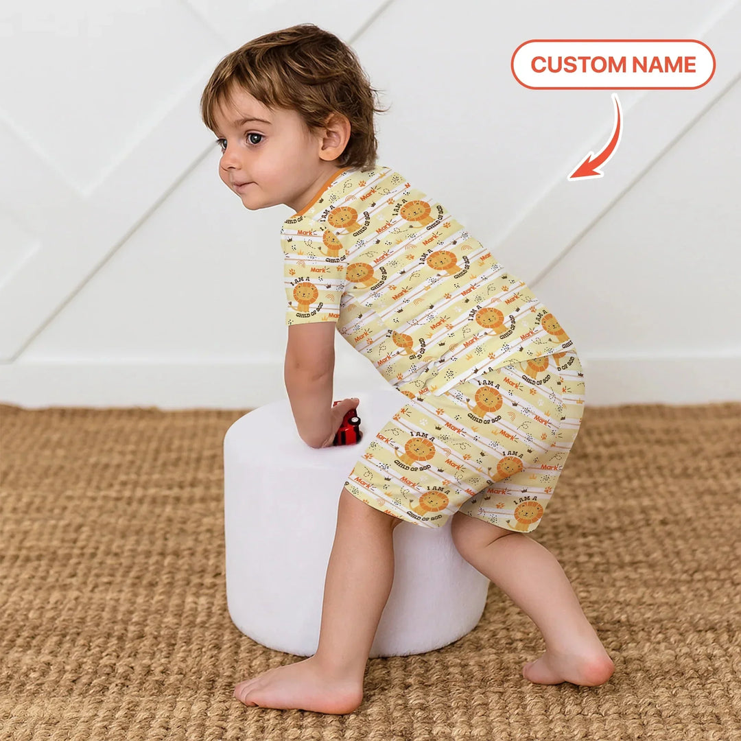 I Am A Child Of God Custom Name Boy Two Piece Short Sleeve Shorts Pajama Set , I Am A Child Of God Custom Name Boy Two Piece Short Sleeve Shorts Pajama Set - 12-18M