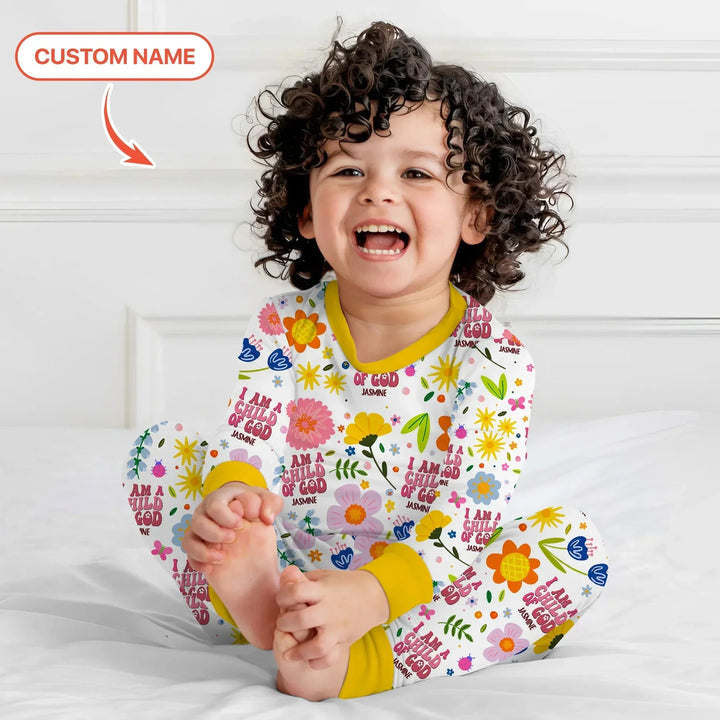 I Am A Child Of God Custom Name Girl Two Piece Long Sleeve Pajama Set , I Am A Child Of God Custom Name Girl Two Piece Long Sleeve Pajama Set - 12-18M
