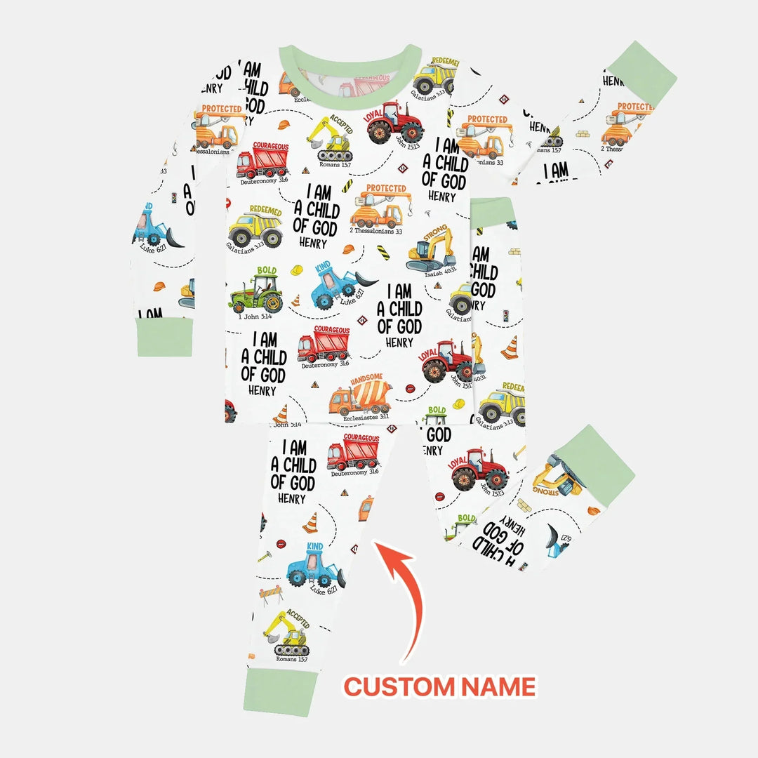 I Am A Child Of God Custom Name Two Piece Long Sleeve Pajama Set , I Am A Child Of God Custom Name Two Piece Long Sleeve Pajama Set - 12-18M