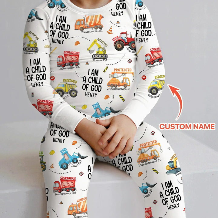 I Am A Child Of God Custom Name Two Piece Long Sleeve Pajama Set , I Am A Child Of God Custom Name Two Piece Long Sleeve Pajama Set - 12-18M