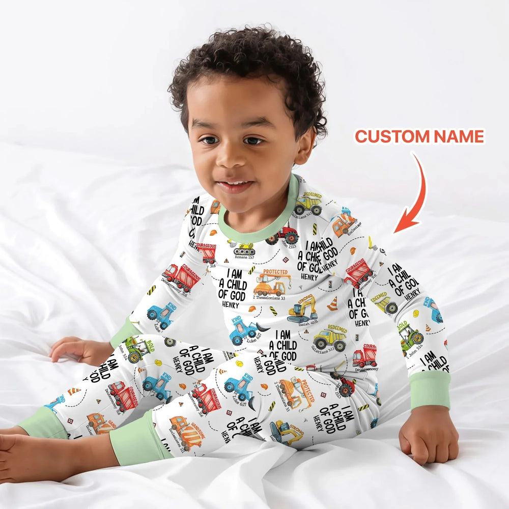 I Am A Child Of God Custom Name Two Piece Long Sleeve Pajama Set , I Am A Child Of God Custom Name Two Piece Long Sleeve Pajama Set - 12-18M