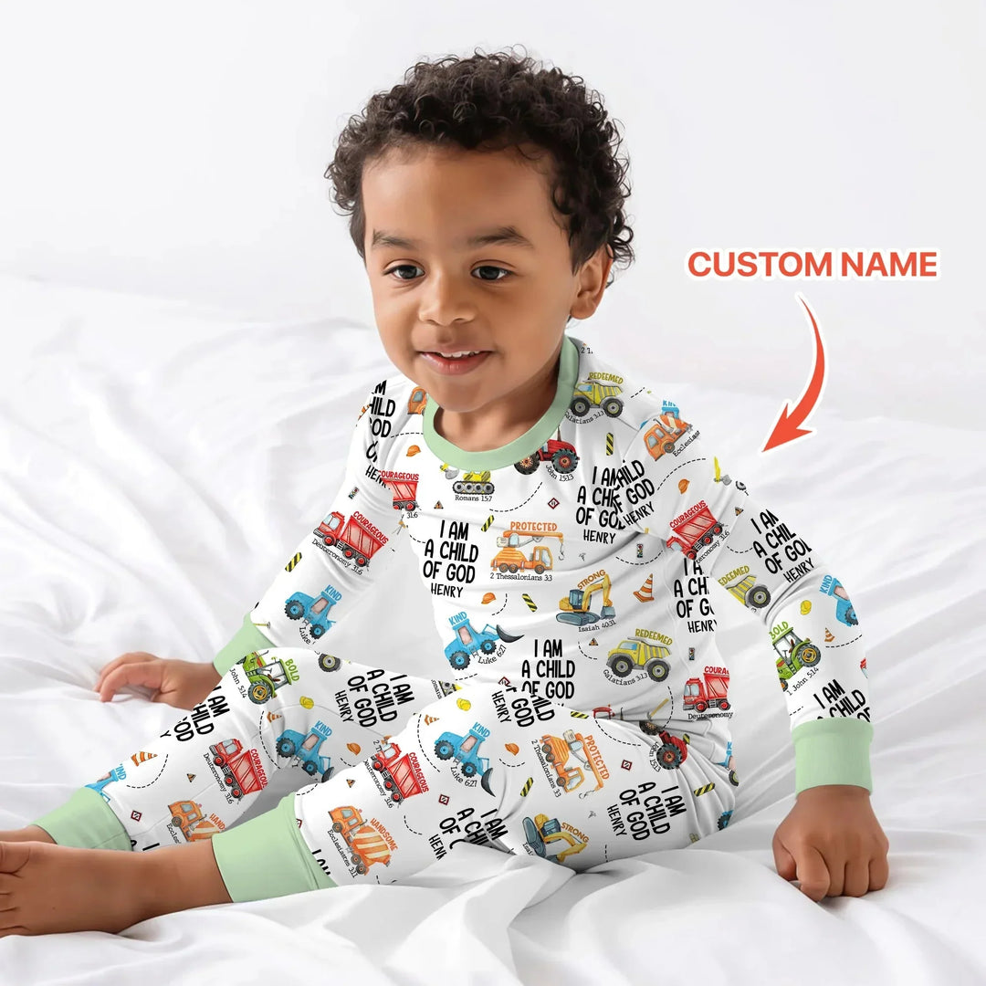 I Am A Child Of God Custom Name Two Piece Long Sleeve Pajama Set , I Am A Child Of God Custom Name Two Piece Long Sleeve Pajama Set - 12-18M