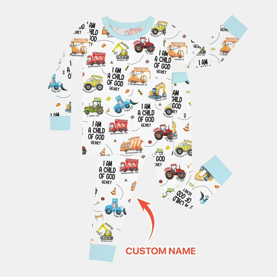 I Am A Child Of God Custom Name Two Piece Long Sleeve Pajama Set , I Am A Child Of God Custom Name Two Piece Long Sleeve Pajama Set - 12-18M