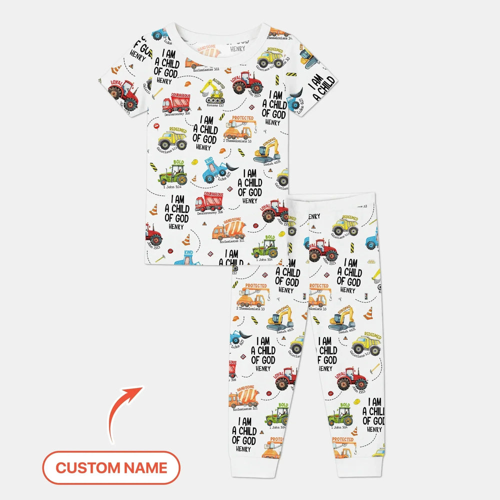 I Am A Child Of God Custom Name Two Piece Short Sleeve Pajama Set , I Am A Child Of God Custom Name Two Piece Short Sleeve Pajama Set - 12-18M