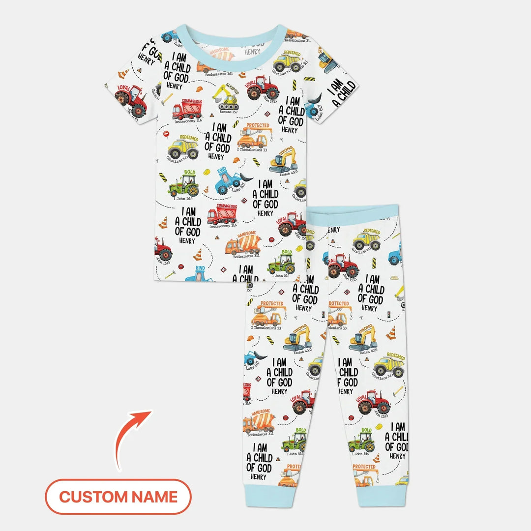 I Am A Child Of God Custom Name Two Piece Short Sleeve Pajama Set , I Am A Child Of God Custom Name Two Piece Short Sleeve Pajama Set - 12-18M