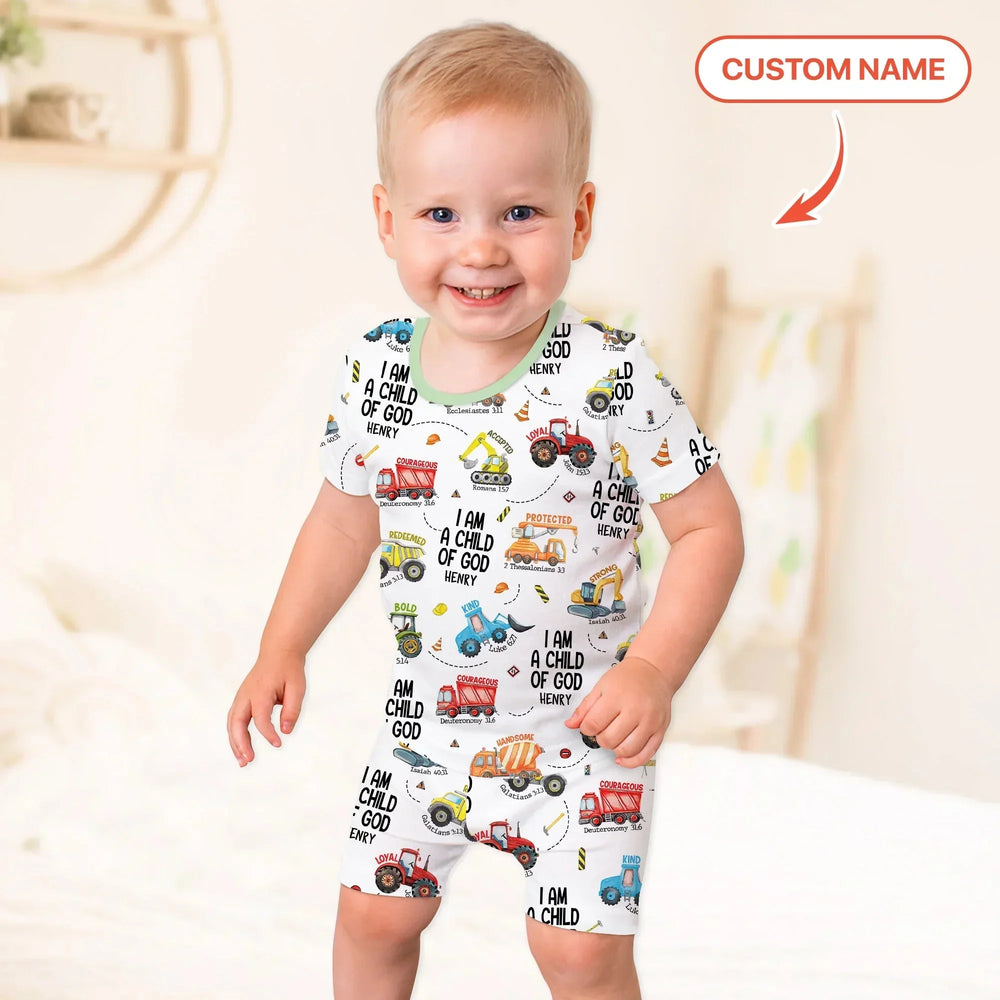 I Am A Child Of God Custom Name Two Piece Short Sleeve Shorts Pajama Set , I Am A Child Of God Custom Name Two Piece Short Sleeve Shorts Pajama Set - 12-18M