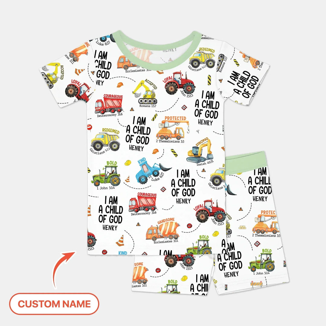 I Am A Child Of God Custom Name Two Piece Short Sleeve Shorts Pajama Set , I Am A Child Of God Custom Name Two Piece Short Sleeve Shorts Pajama Set - 12-18M
