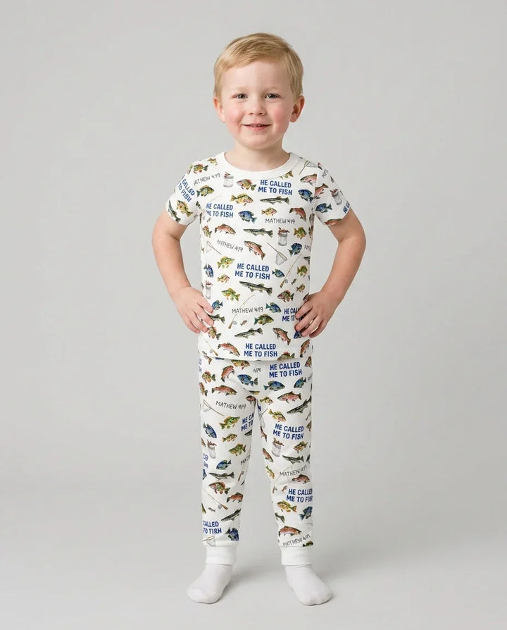 He Called Me To Fish Daddy & Me Matching Bamboo Two Piece Short Sleeve Pajama Set
