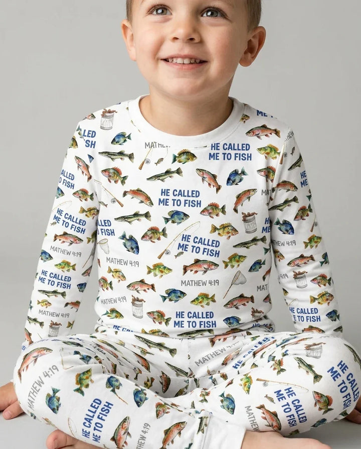 He Called Me To Fish Daddy & Me Matching Bamboo Two Piece Long Sleeve Pajama Set
