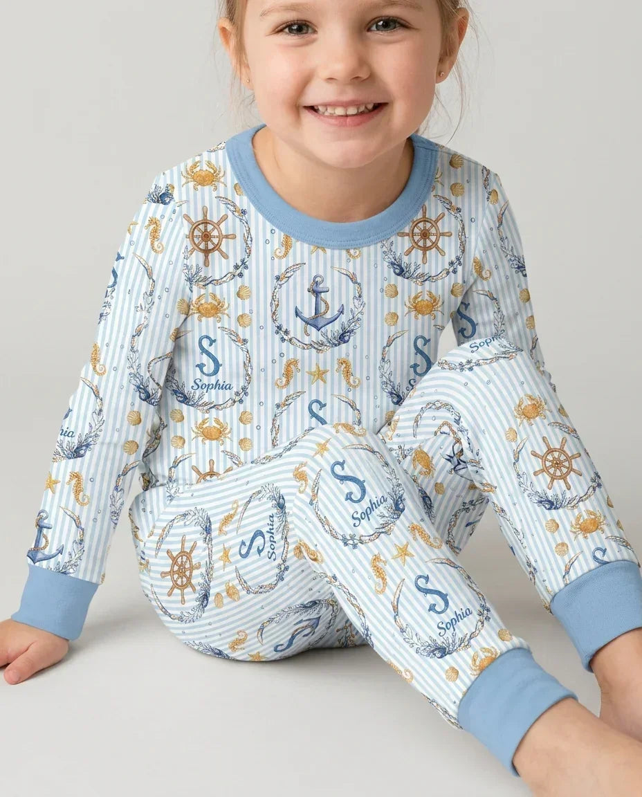 Bon Voyage Custom Name Bamboo Two Piece Long Sleeve Pajama Set