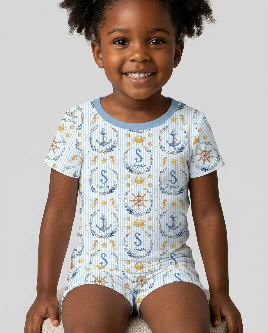 Bon Voyage Custom Name Bamboo Two Piece Short Sleeve Shorts Pajama Set