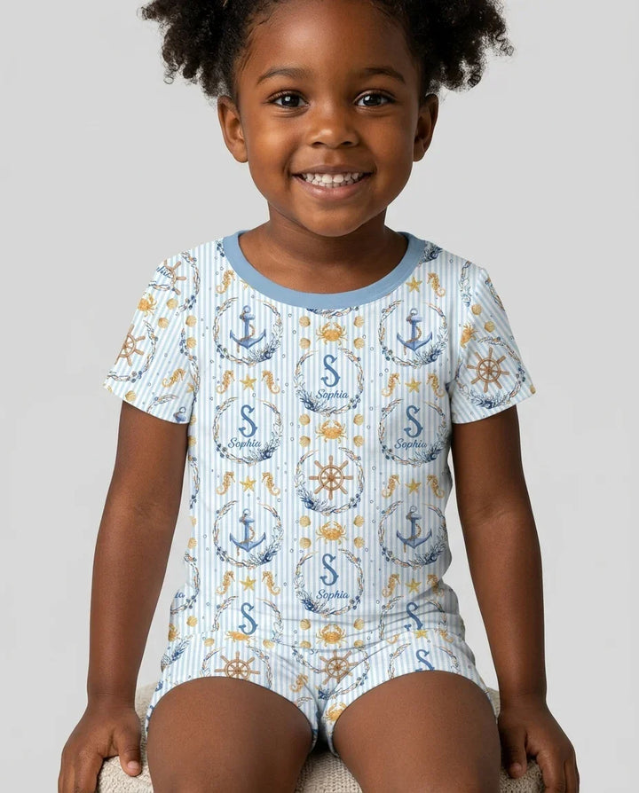 Bon Voyage Custom Name Bamboo Two Piece Short Sleeve Shorts Pajama Set