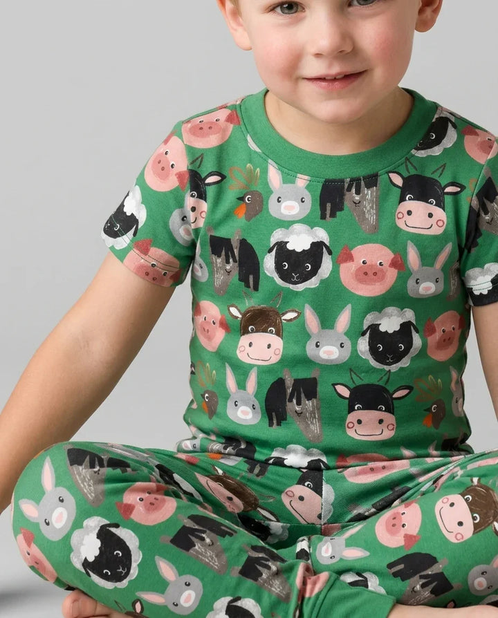 Farm Friends Family Matching Bamboo Two Piece Short Sleeve Pajama Set