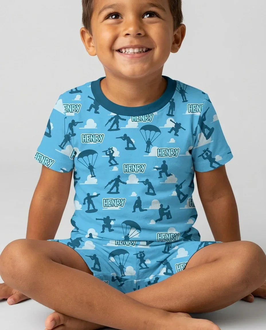 Army Men Memorial Day Bamboo Two Piece Short Sleeve Shorts Pajama Set
