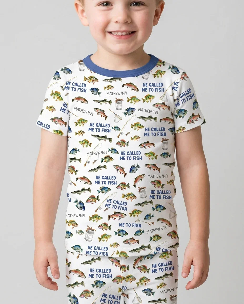 He Called Me To Fish Daddy & Me Matching Bamboo Two Piece Short Sleeve Pajama Set