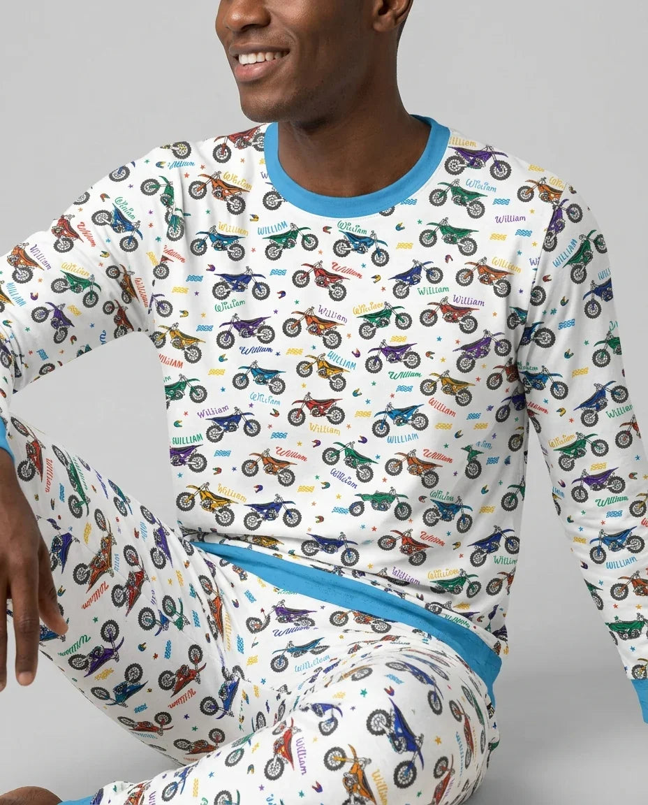 Dirt Track Dreamer Custom Name Daddy & Me Matching Bamboo Men's Pajama Set