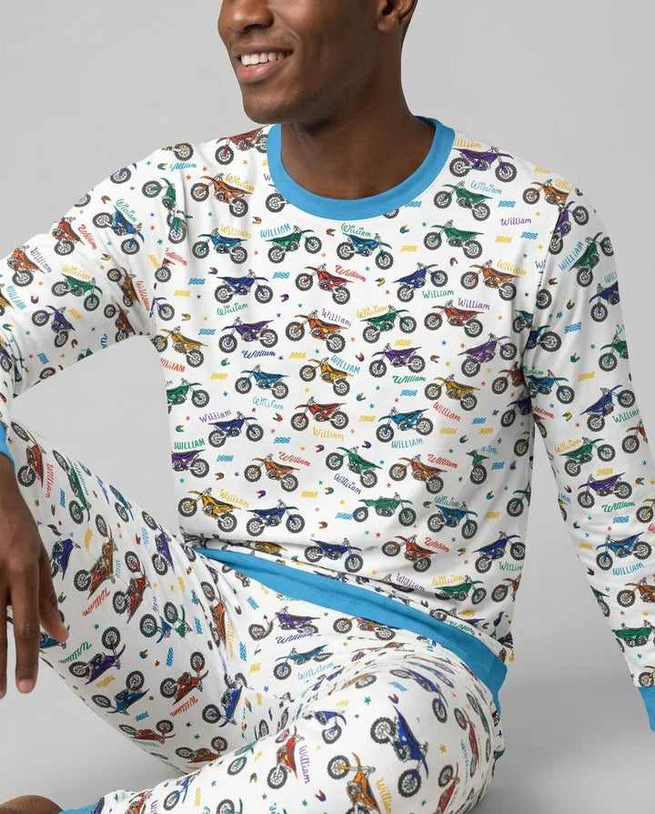 Dirt Track Dreamer Custom Name Daddy & Me Matching Bamboo Men's Pajama Set